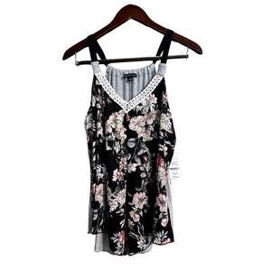 NWT Signature Studio Black Floral Tank Top Size Small